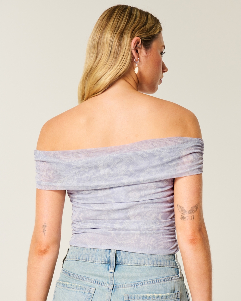 Mesh Foldover Off-the-Shoulder Top