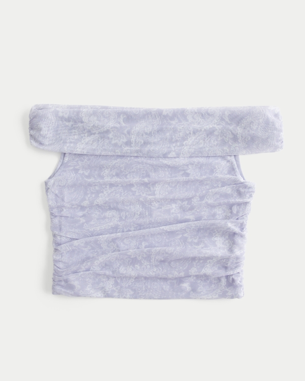 Mesh Foldover Off-the-Shoulder Top