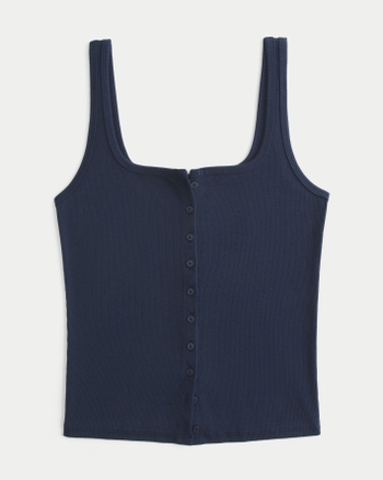 Mujeres Top de tirantes abotonado de canalé con cuello cuadrado | Mujeres Partes superiores | HollisterCo.com