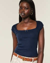 Pointelle Square-Neck Top