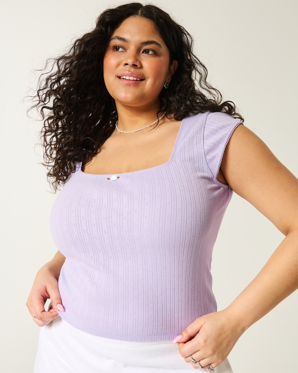 Pointelle Square-Neck Top, Light Purple view 1