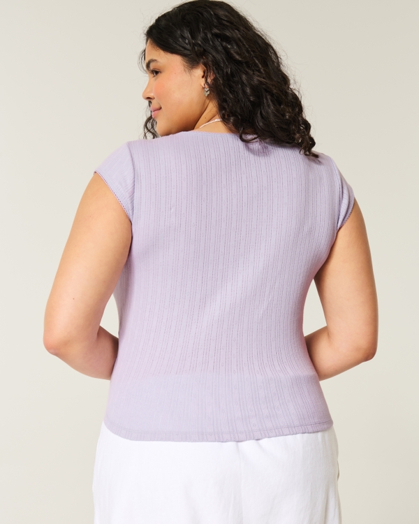 Pointelle Square-Neck Top, Light Purple view 2