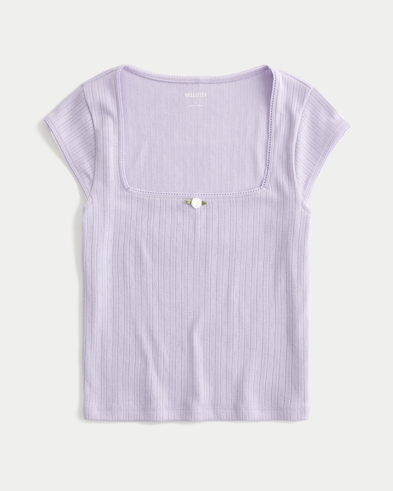 Pointelle Square-Neck Top