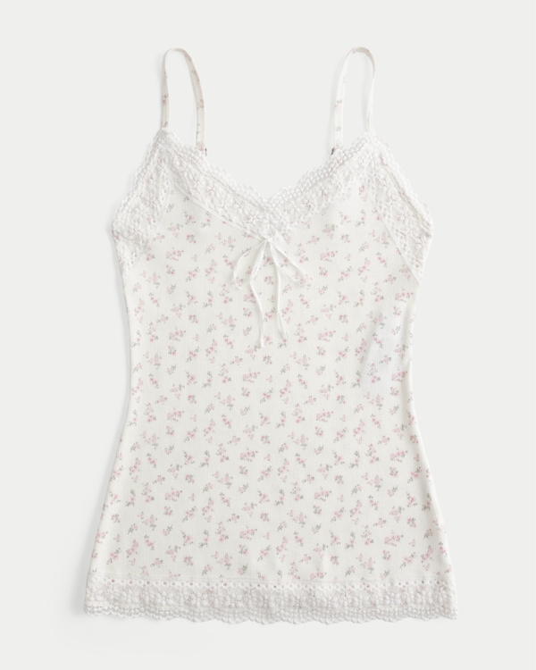Lace Trim Cami, White Floral view 1