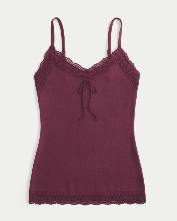 Camisole mit Spitzenbordüre, Maulbeere view 1