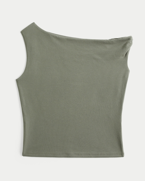 Asymmetrical Off-the-Shoulder Top, Dark Olive view 1