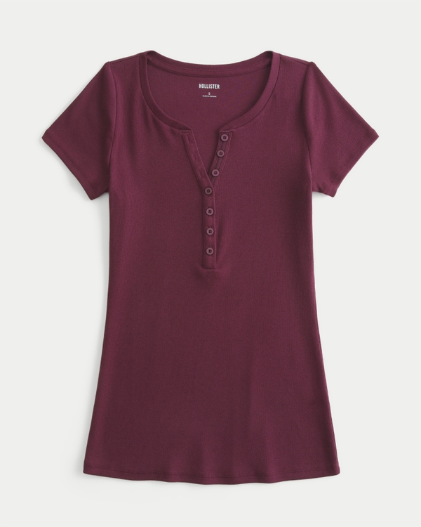 Short-Sleeve Henley, Mulberry view 1