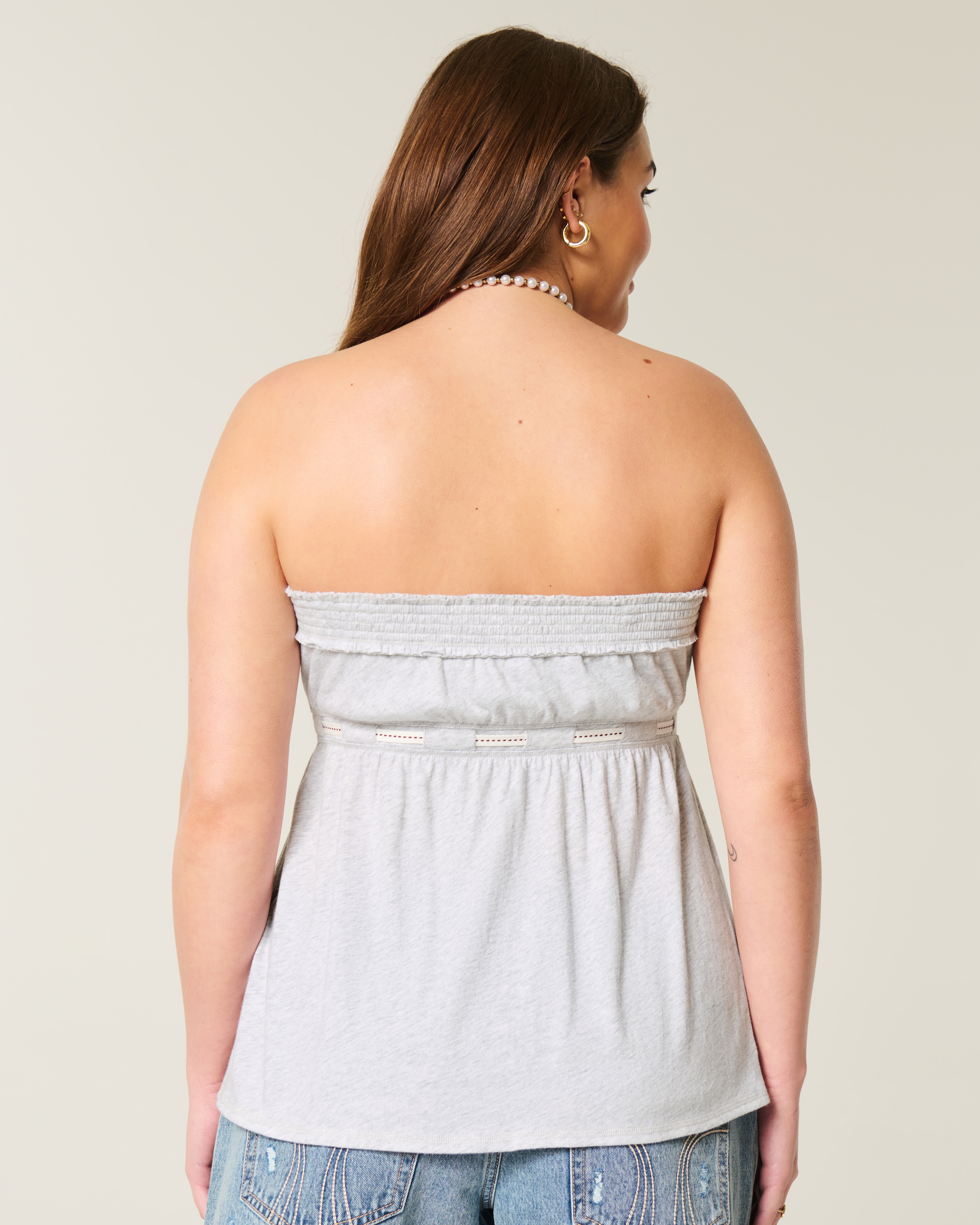 Strapless Tie Waist Babydoll Top