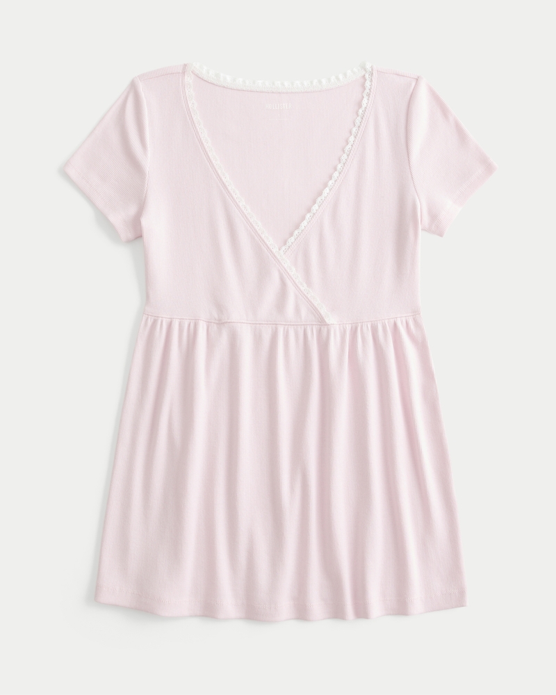 Easy Short-Sleeve Lace Trim Babydoll Top