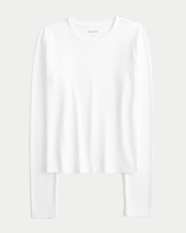 Seamless Fabric Long-Sleeve Crew Top, White view 1