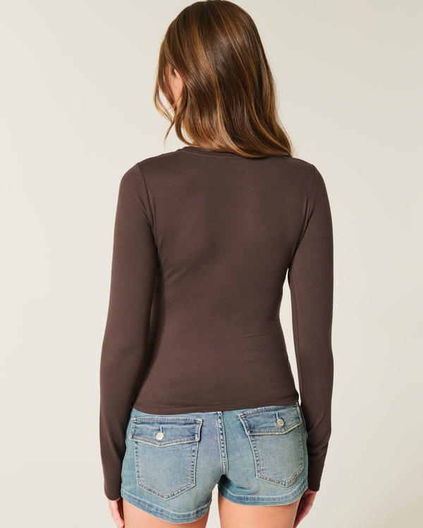 Seamless Fabric Long-Sleeve Crew Top, Espresso view 2