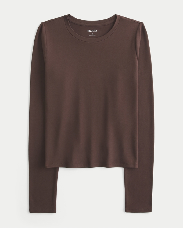 Seamless Fabric Long-Sleeve Crew Top, Espresso view 1