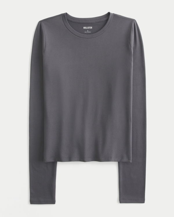 Seamless Fabric Long-Sleeve Crew Top, Charcoal Gray view 1