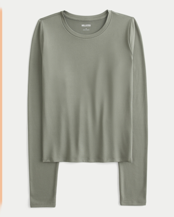 Seamless Fabric Long-Sleeve Crew Top, Dark Olive view 1