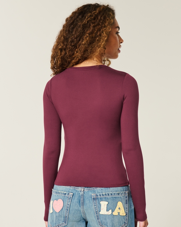 Seamless Fabric Long-Sleeve Crew Top, Mulberry view 2