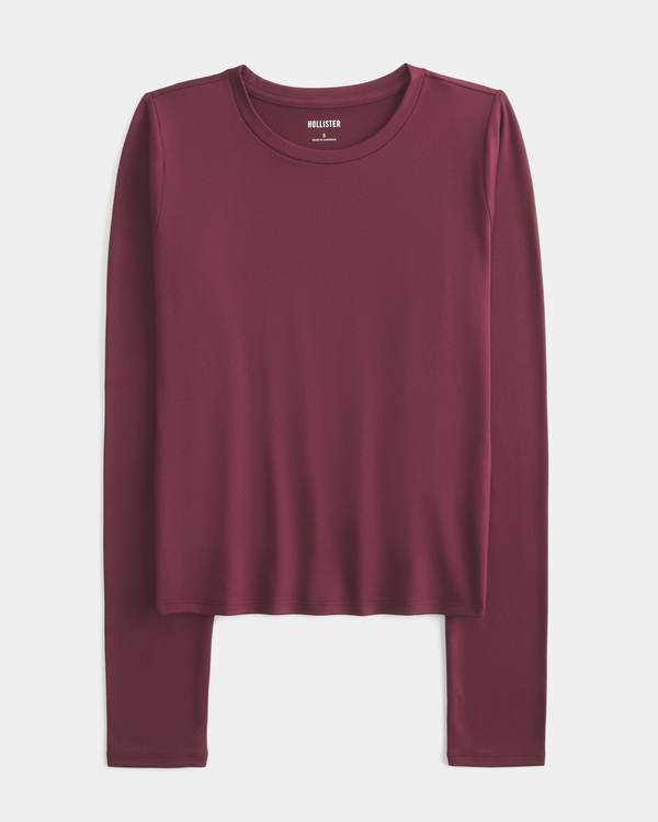Seamless Fabric Long-Sleeve Crew Top, Mulberry view 1