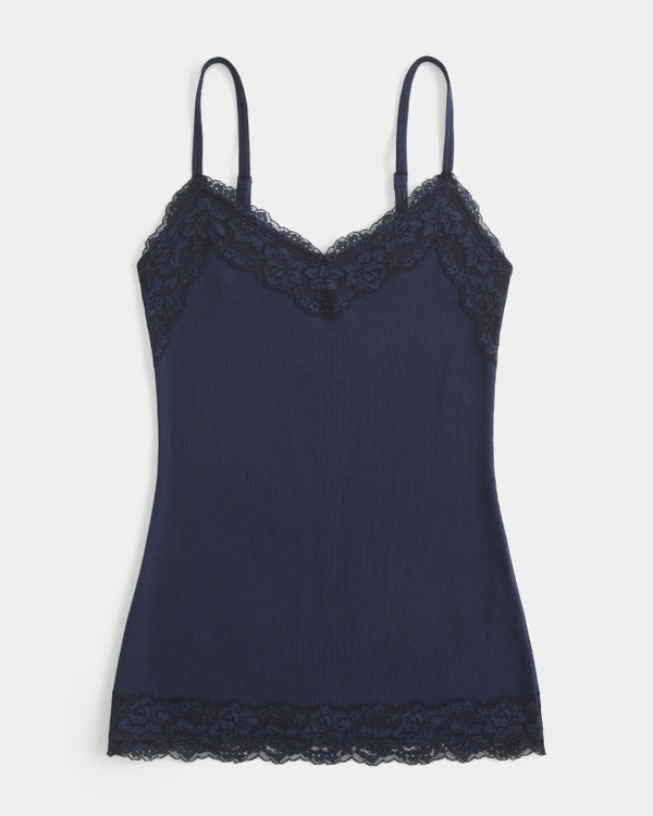 Lace Trim Cami, Navy Blue view 2