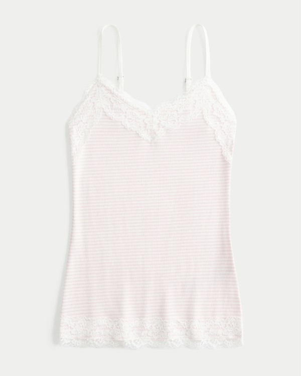 Lace Trim Cami, Light Lilac Stripe view 1