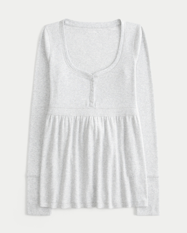 Tie-Back Henley Babydoll Top, Light Heather Grey view 1