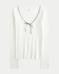 Long-Sleeve Lace Trim Top