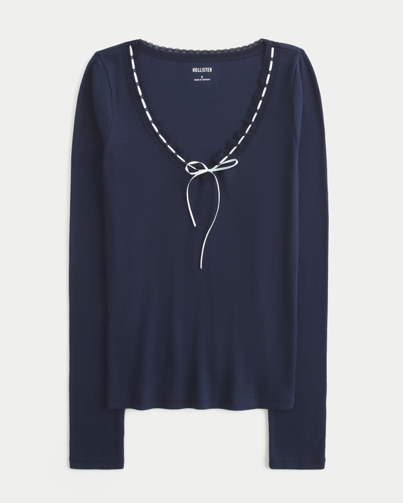 Long-Sleeve Lace Trim Top