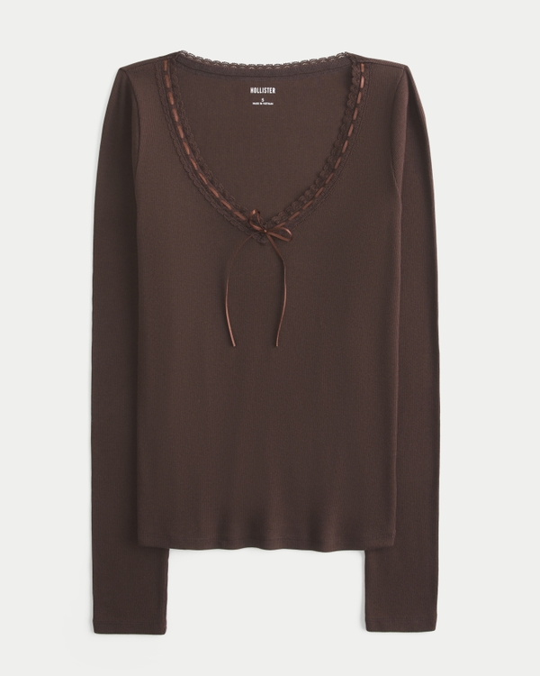 Long-Sleeve Lace Trim Top