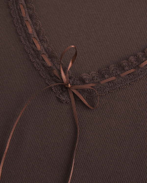 Long-Sleeve Lace Trim Top