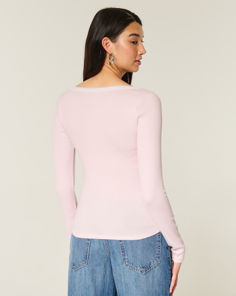 Long-Sleeve Lace Trim Top