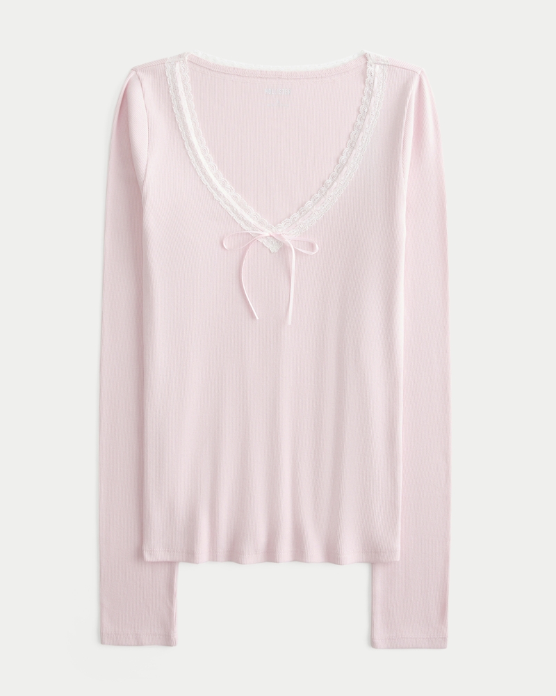 Long-Sleeve Lace Trim Top