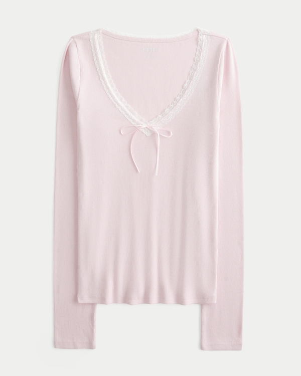 Long-Sleeve Lace Trim Top