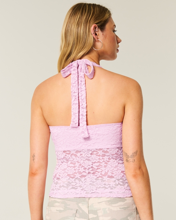 All-Over Lace Halter Top, Rose Quartz view 2