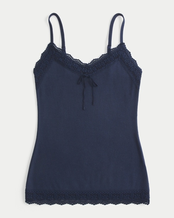 Lace Trim Cami, Navy Blue view 1