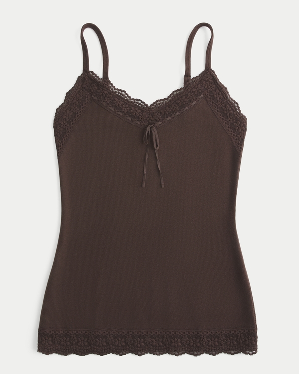 Lace Trim Cami, Espresso view 1