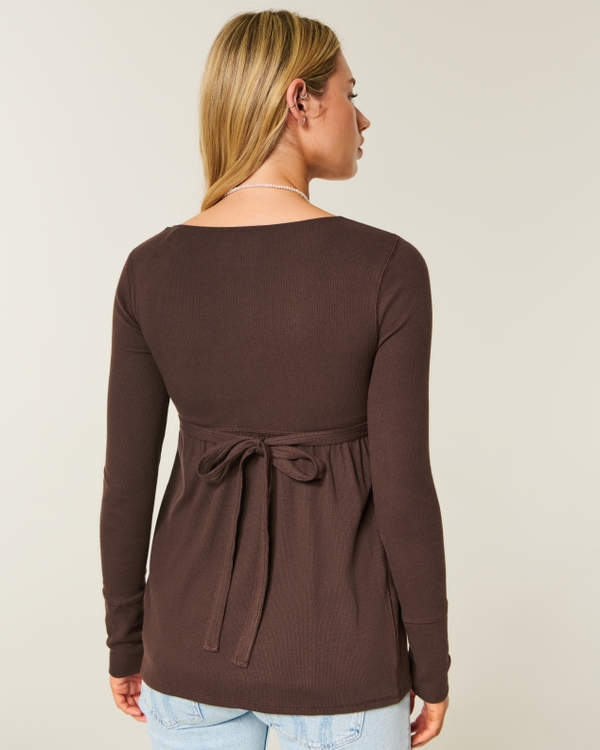 Easy Lace Trim Long-Sleeve Babydoll Top, Espresso view 2