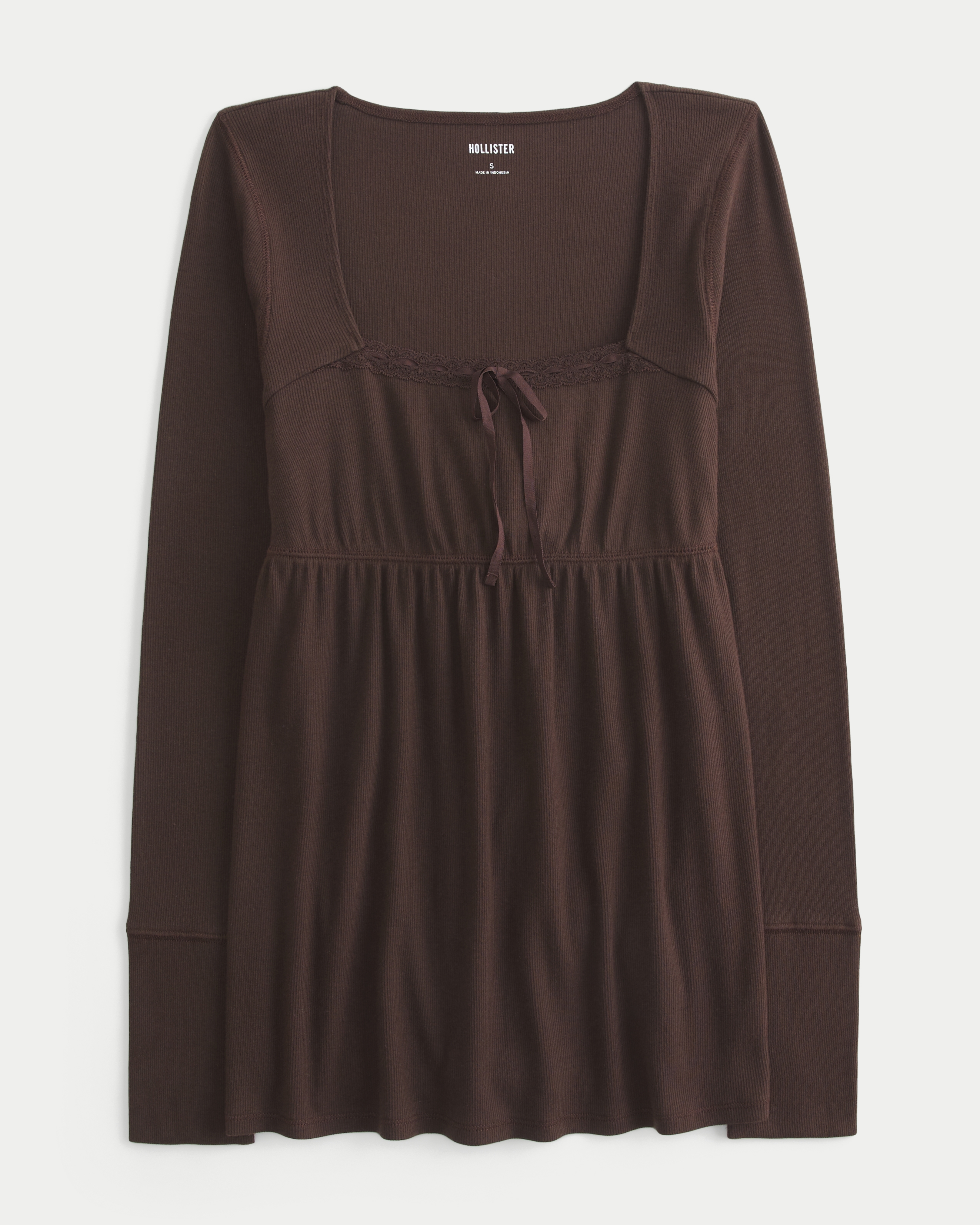 Easy Lace Trim Long-Sleeve Babydoll Top