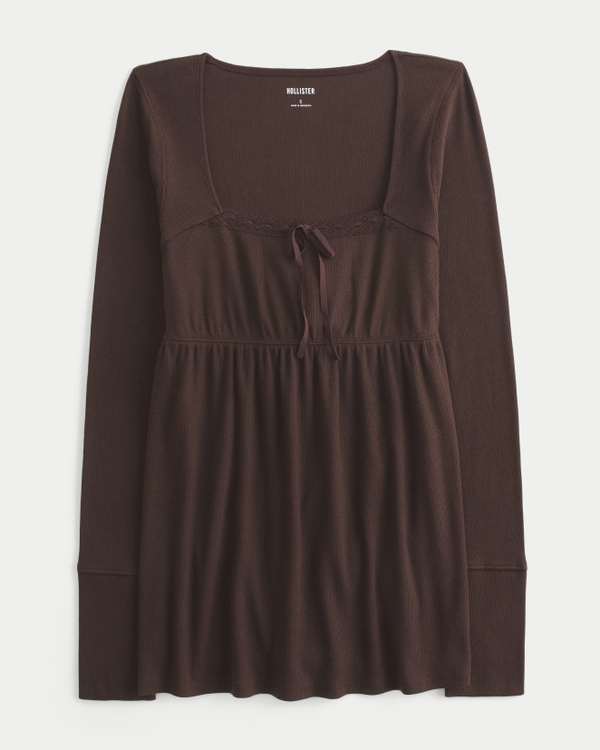 Easy Lace Trim Long-Sleeve Babydoll Top