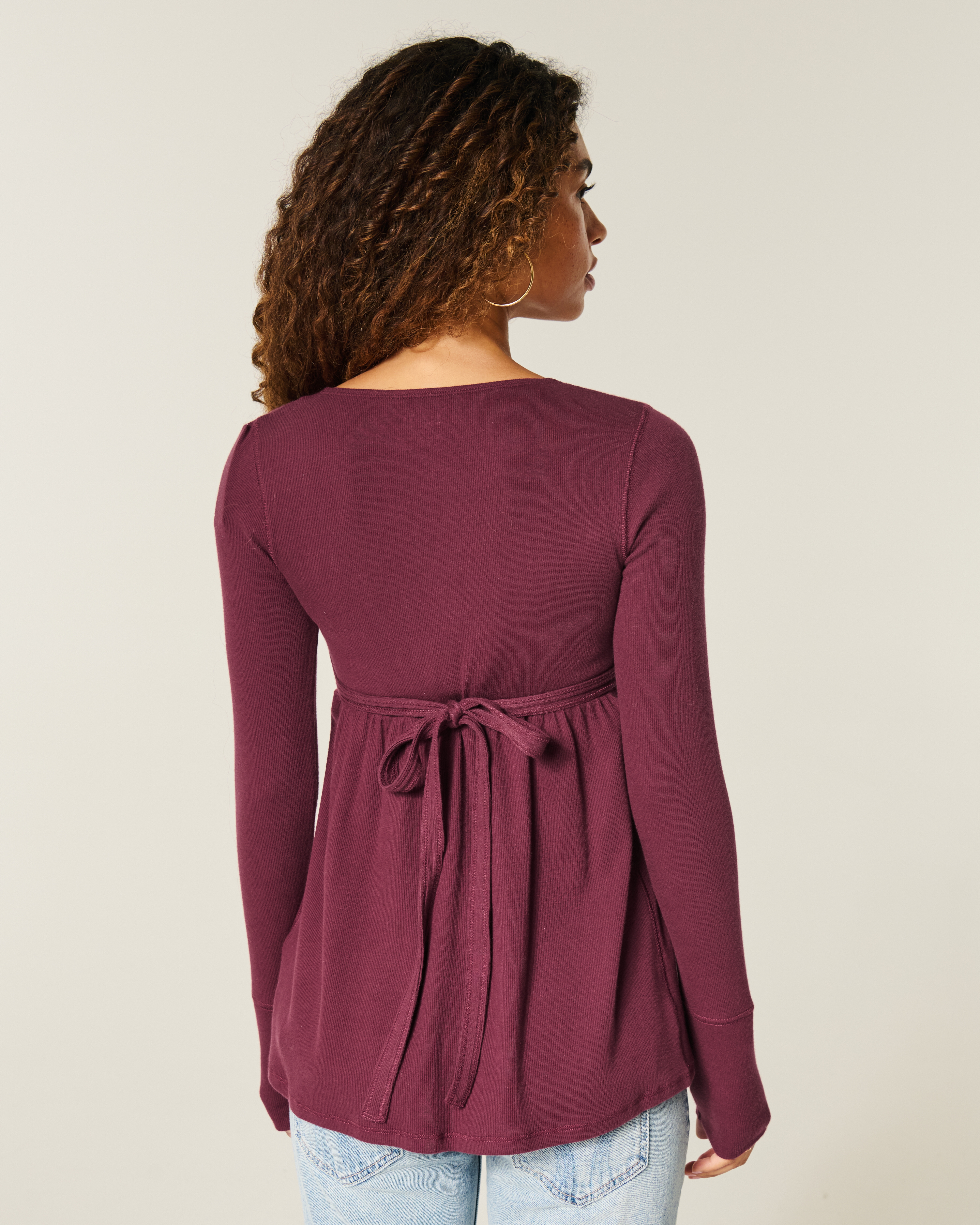 Easy Lace Trim Long-Sleeve Babydoll Top