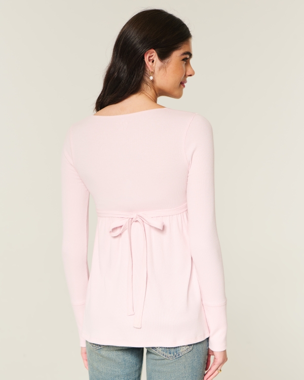 Easy Lace Trim Long-Sleeve Babydoll Top