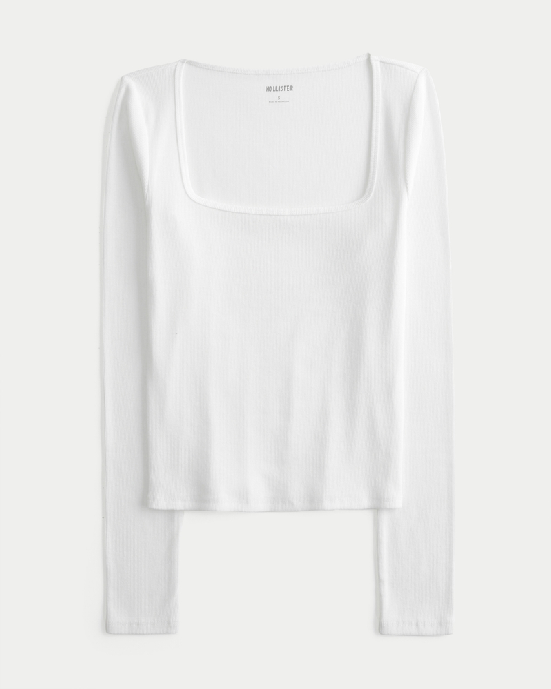 Long-Sleeve Square-Neck Top