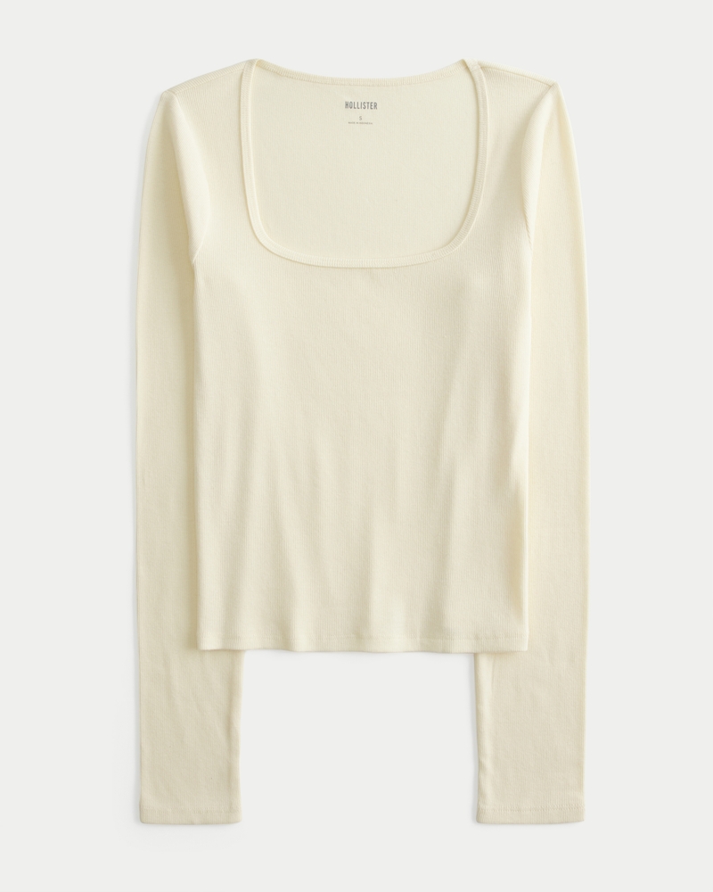 Long-Sleeve Square-Neck Top