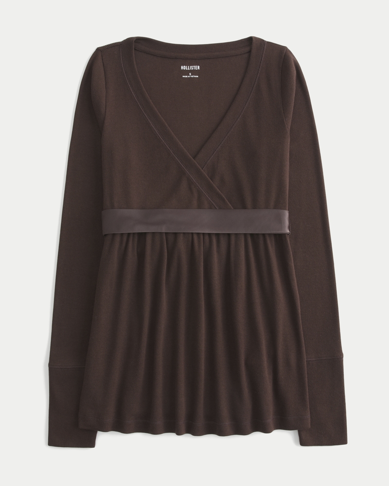 Easy Long-Sleeve Wrap-Front Babydoll Top