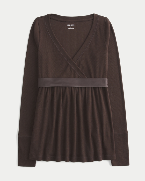 Easy Long-Sleeve Wrap-Front Babydoll Top