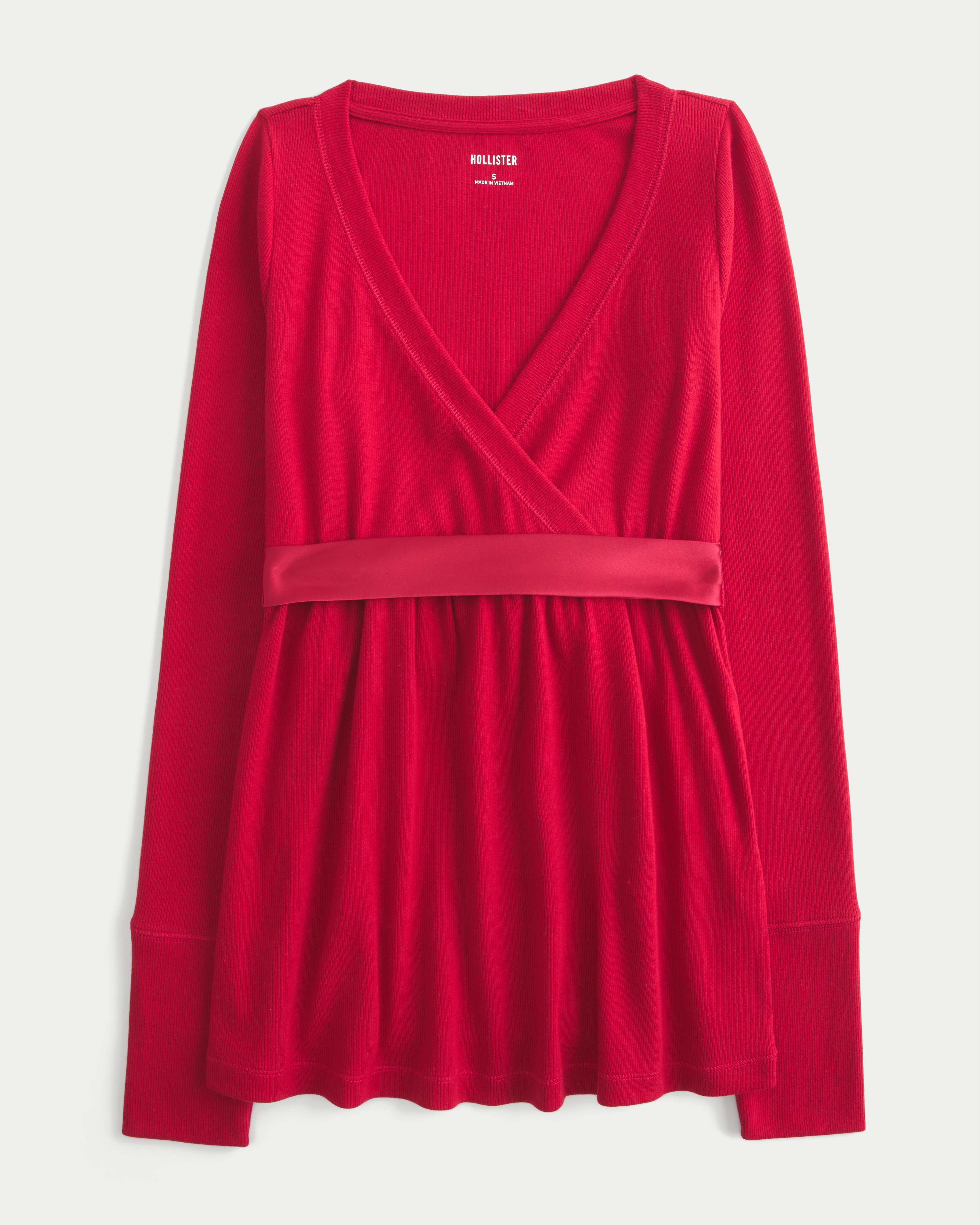 Easy Long-Sleeve Wrap-Front Babydoll Top