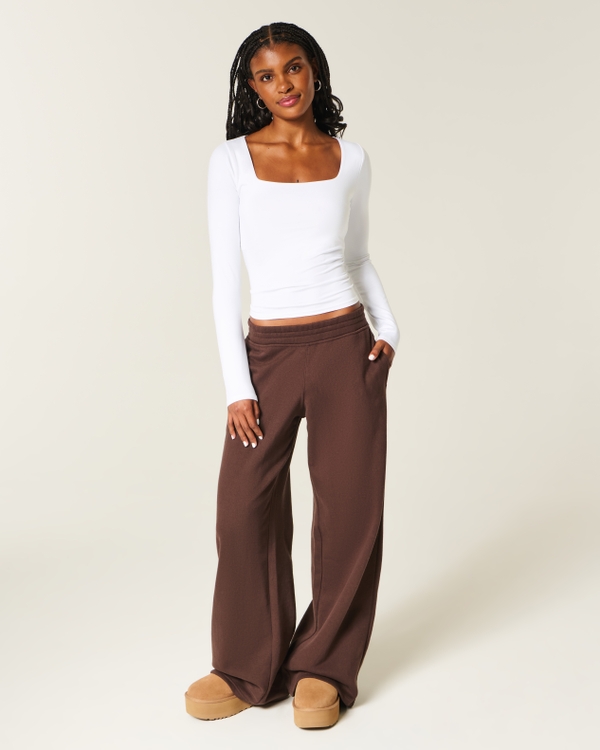 Long-Sleeve Seamless Fabric Square-Neck Baby Tee, White view 2