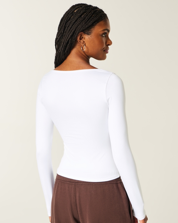 Long-Sleeve Seamless Fabric Square-Neck Baby Tee