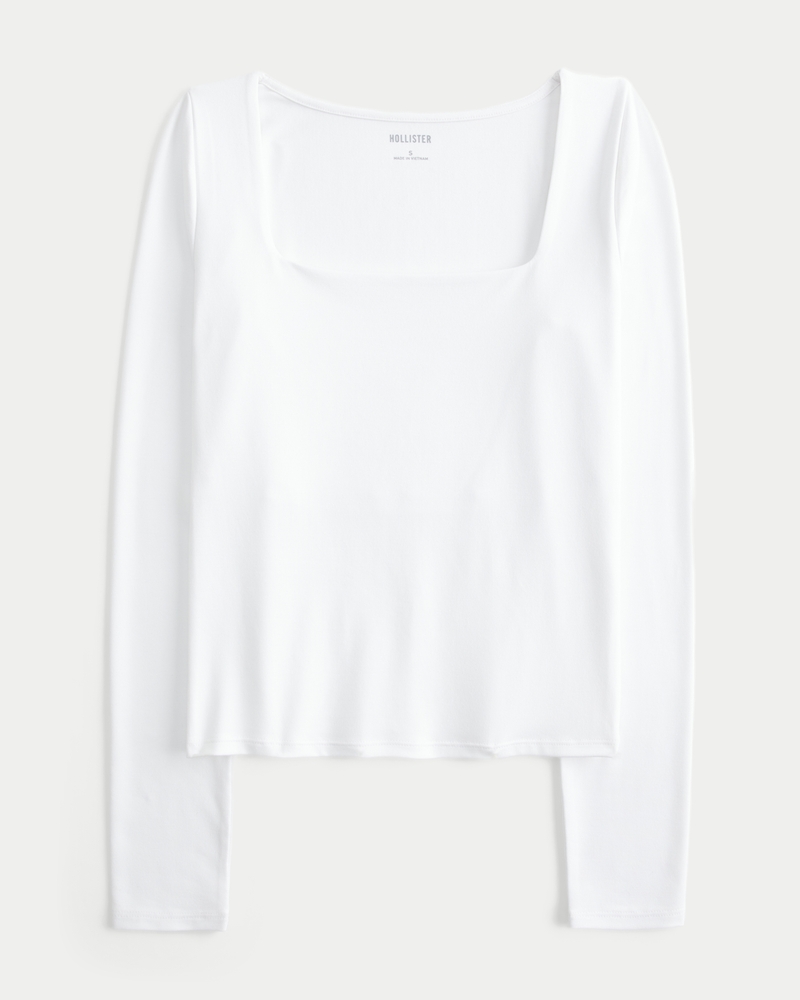 Women's Long-Sleeve Seamless Fabric Square-Neck Baby Tee Women's