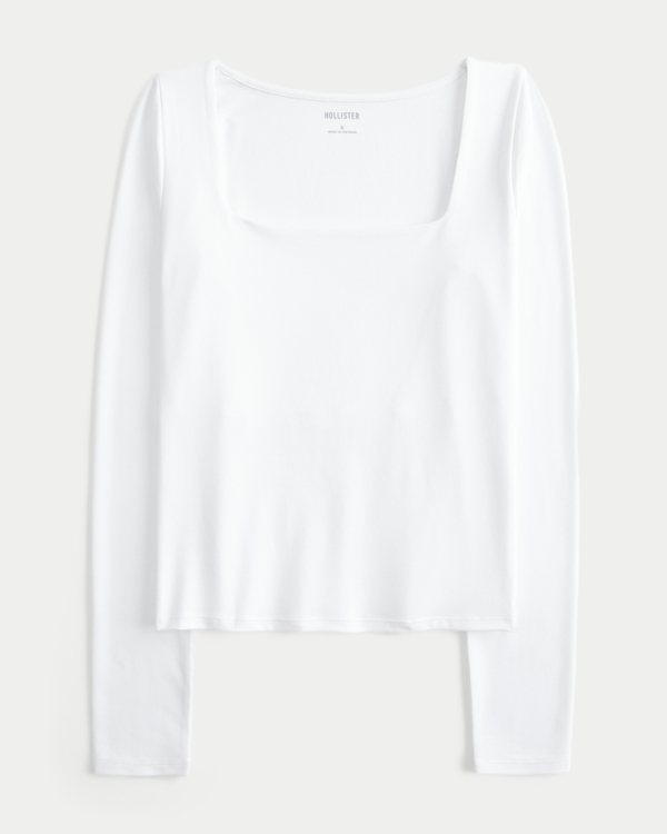 Long-Sleeve Seamless Fabric Square-Neck Baby Tee