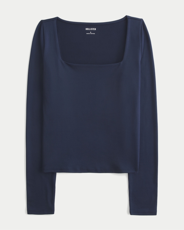 Long-Sleeve Seamless Fabric Square-Neck Baby Tee