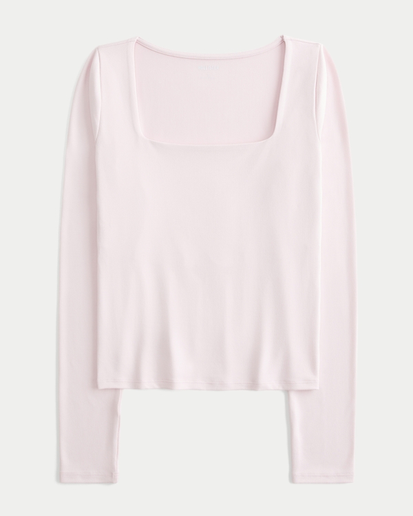 Long-Sleeve Seamless Fabric Square-Neck Baby Tee