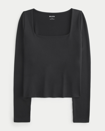 Women's Long-Sleeve Seamless Fabric Square-Neck Baby Tee | Women's Tops | HollisterCo.ca